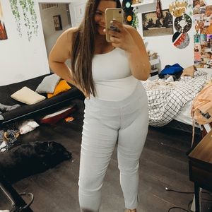 blue and white stripped pants